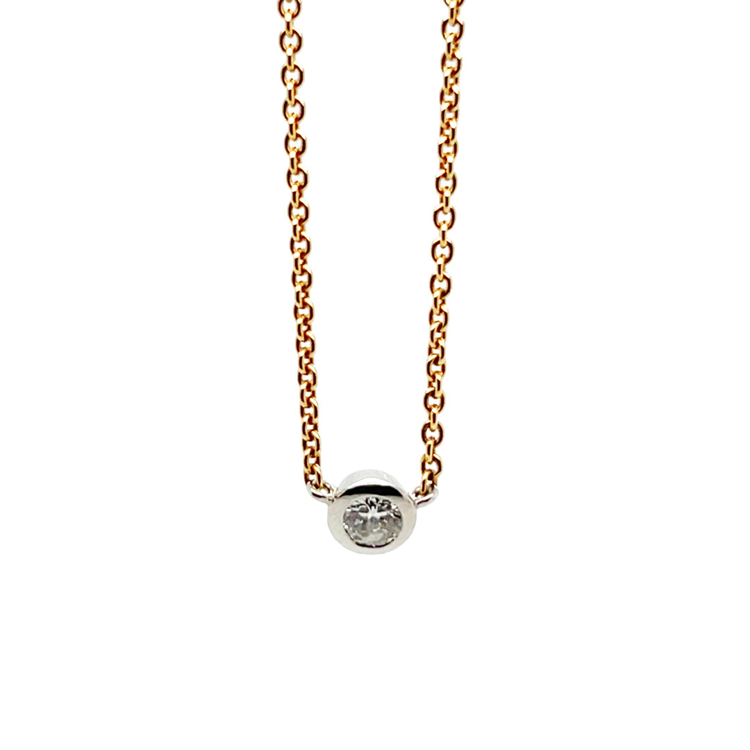 Pre-Owned 18K Yellow Gold and Platium Bezel Set Diamond Necklace