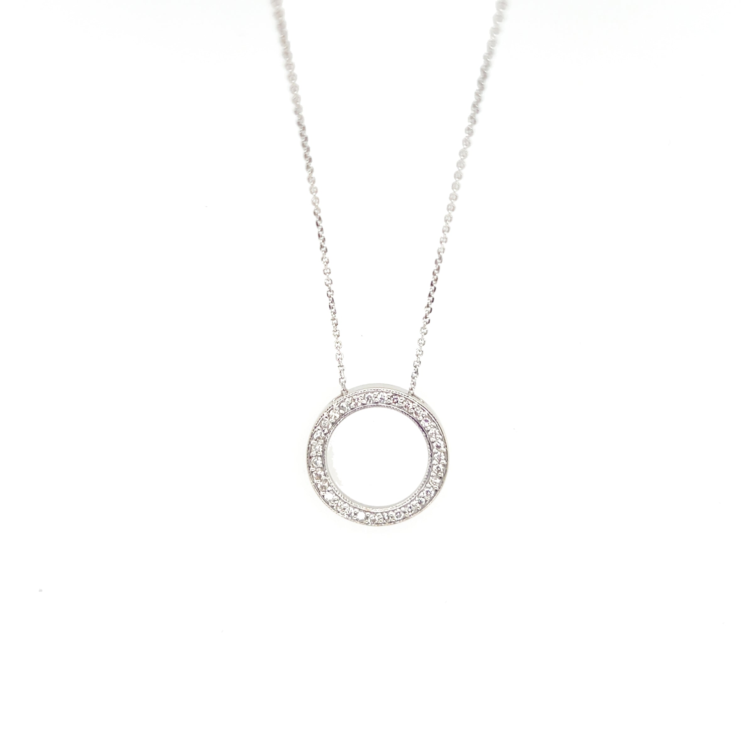 Pre-Owned 14K White Gold Circle of Diamond Necklace