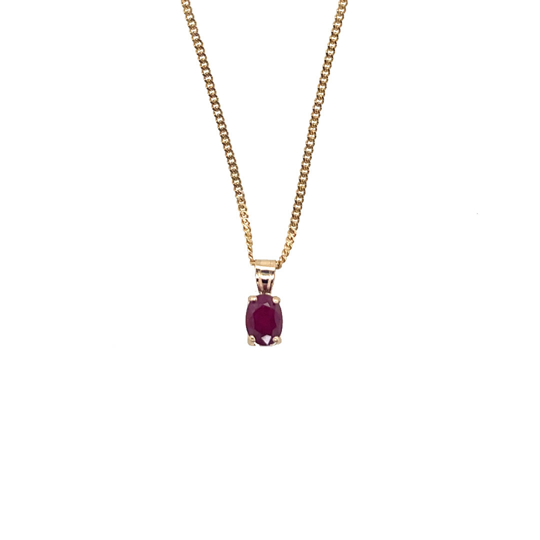 Pre-Owned 14K Yellow Gold Oval Ruby Solitaire Necklace - NAGI