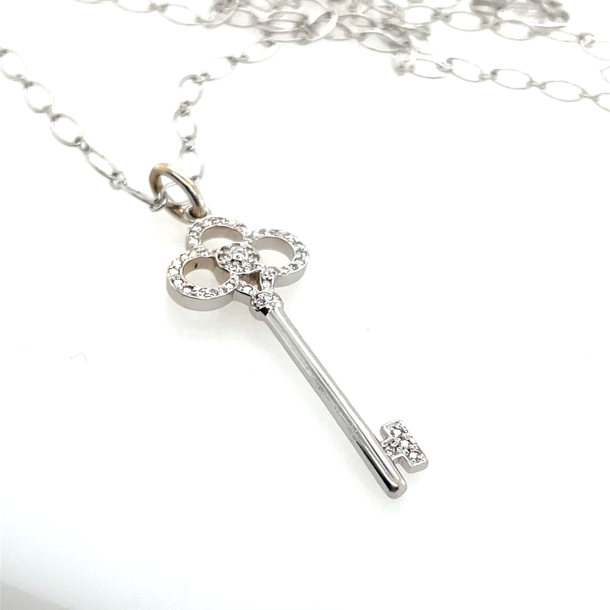 Pre-Owned Tiffany & Co. 18K White Gold Crown in Key Necklace