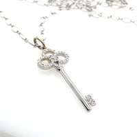Pre-Owned Tiffany & Co. 18K White Gold Crown in Key Necklace