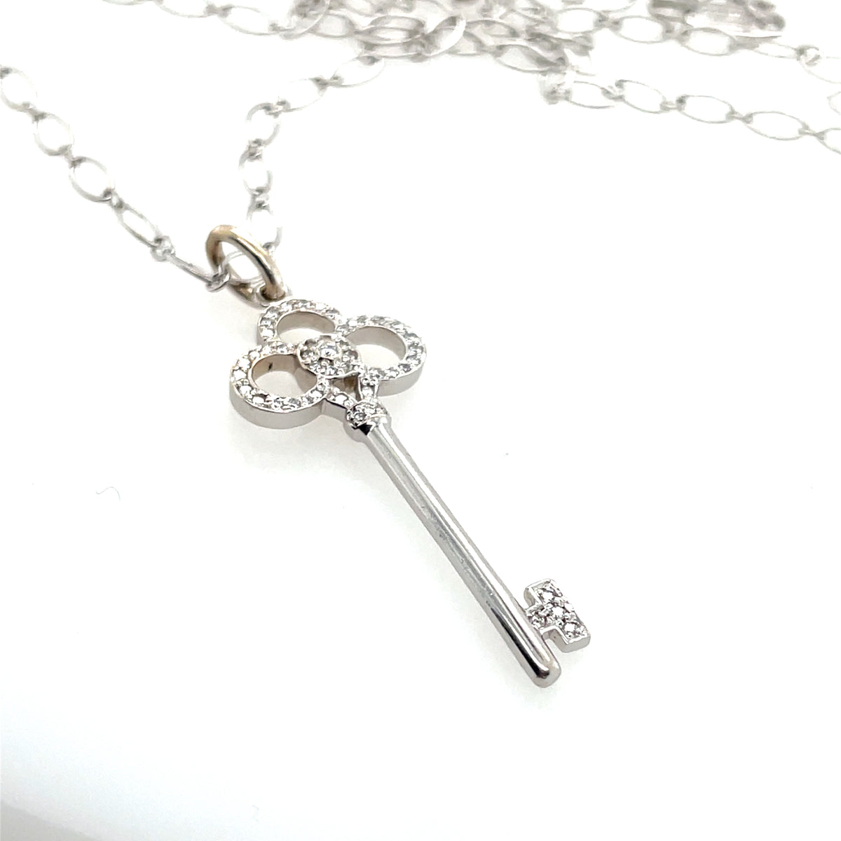 Pre-Owned Tiffany & Co. 18K White Gold Crown in Key Necklace