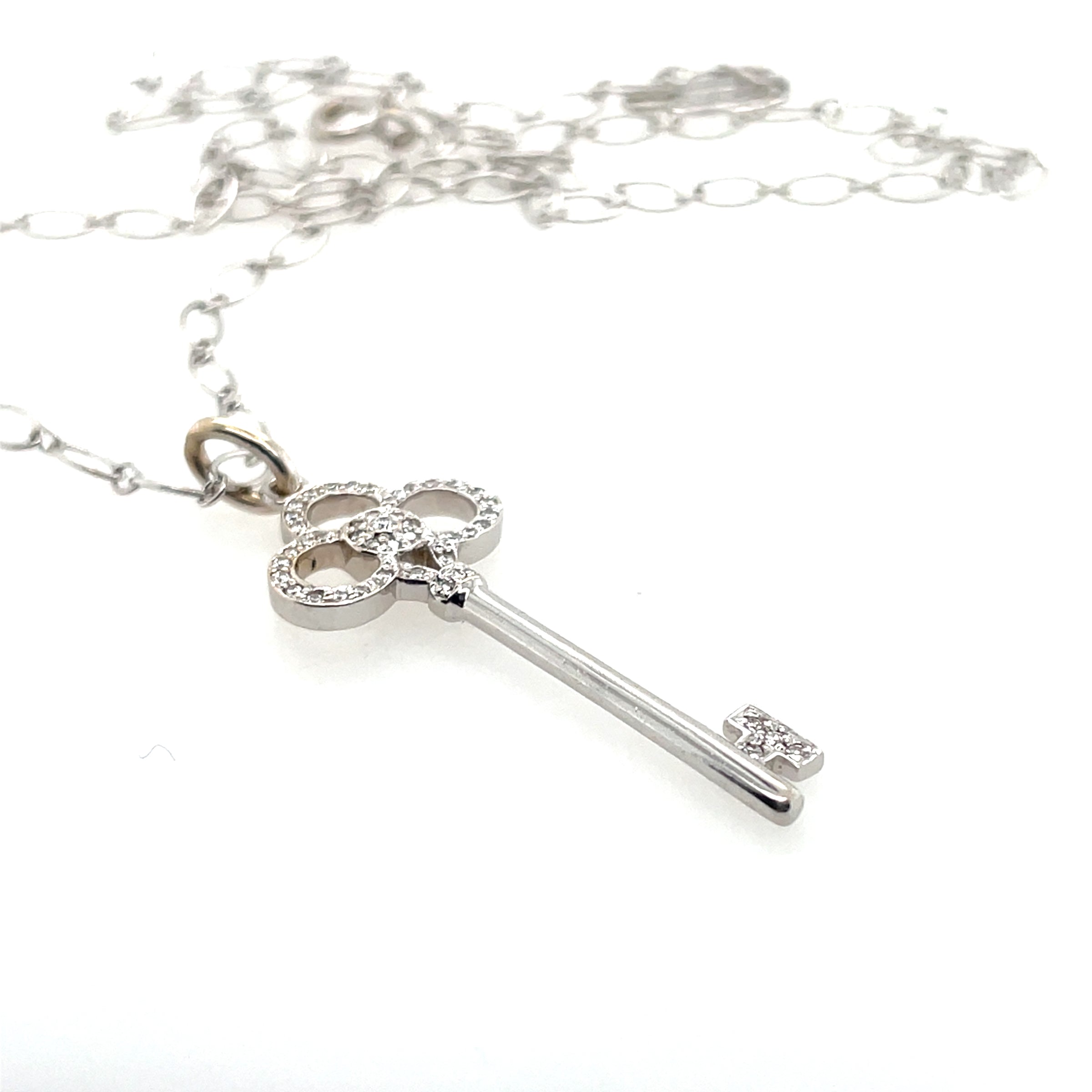 Pre-Owned Tiffany & Co. 18K White Gold Crown in Key Necklace