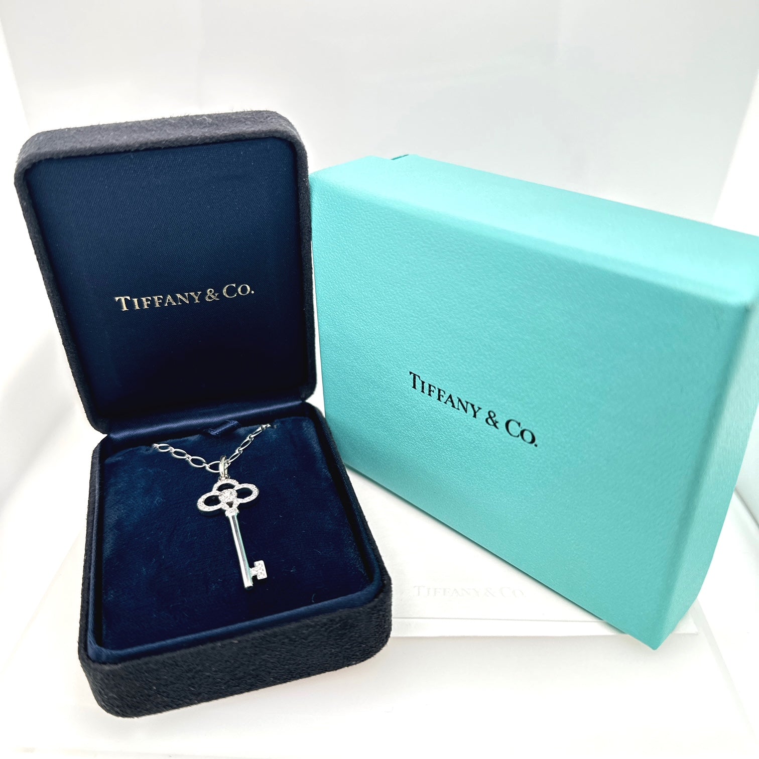 Pre-Owned Tiffany & Co. 18K White Gold Crown in Key Necklace
