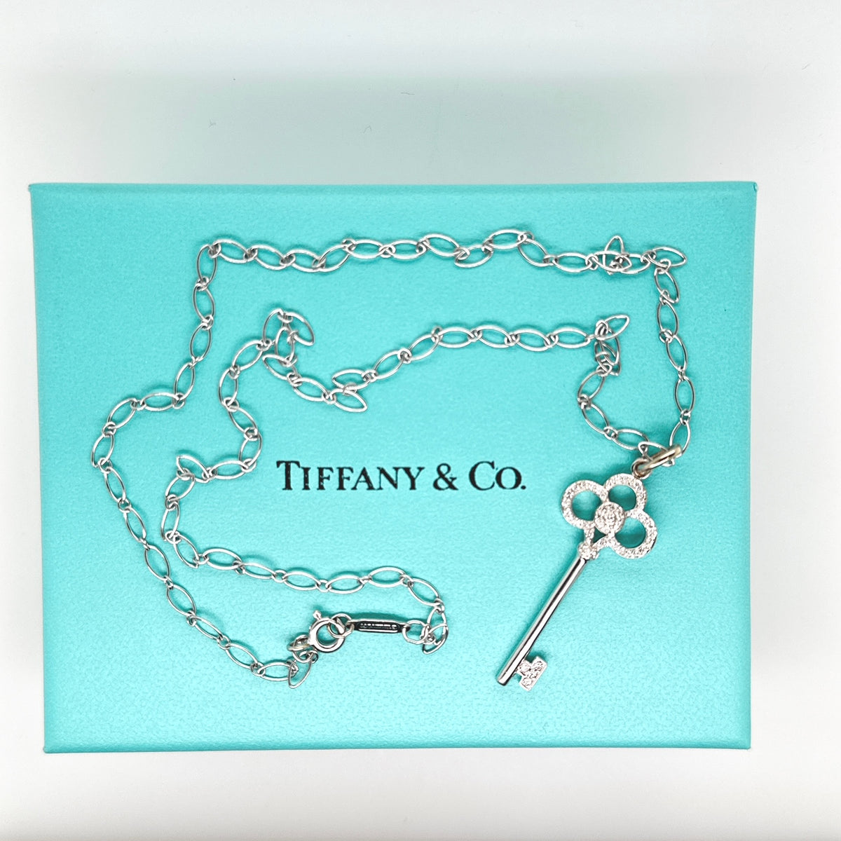 Pre-Owned Tiffany & Co. 18K White Gold Crown in Key Necklace