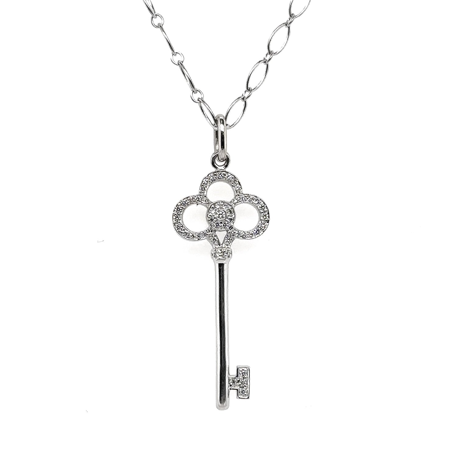 Pre-Owned Tiffany & Co. 18K White Gold Crown in Key Necklace