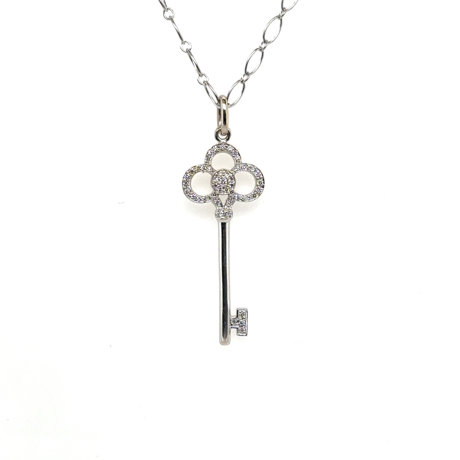 Pre-Owned Tiffany & Co. 18K White Gold Crown in Key Necklace
