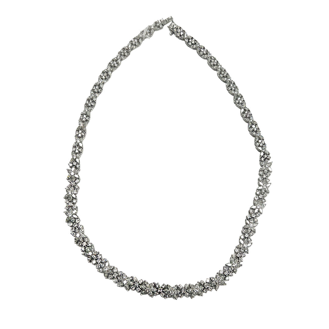 Pre-Owned Platinum Floral Diamond Tennis Necklace