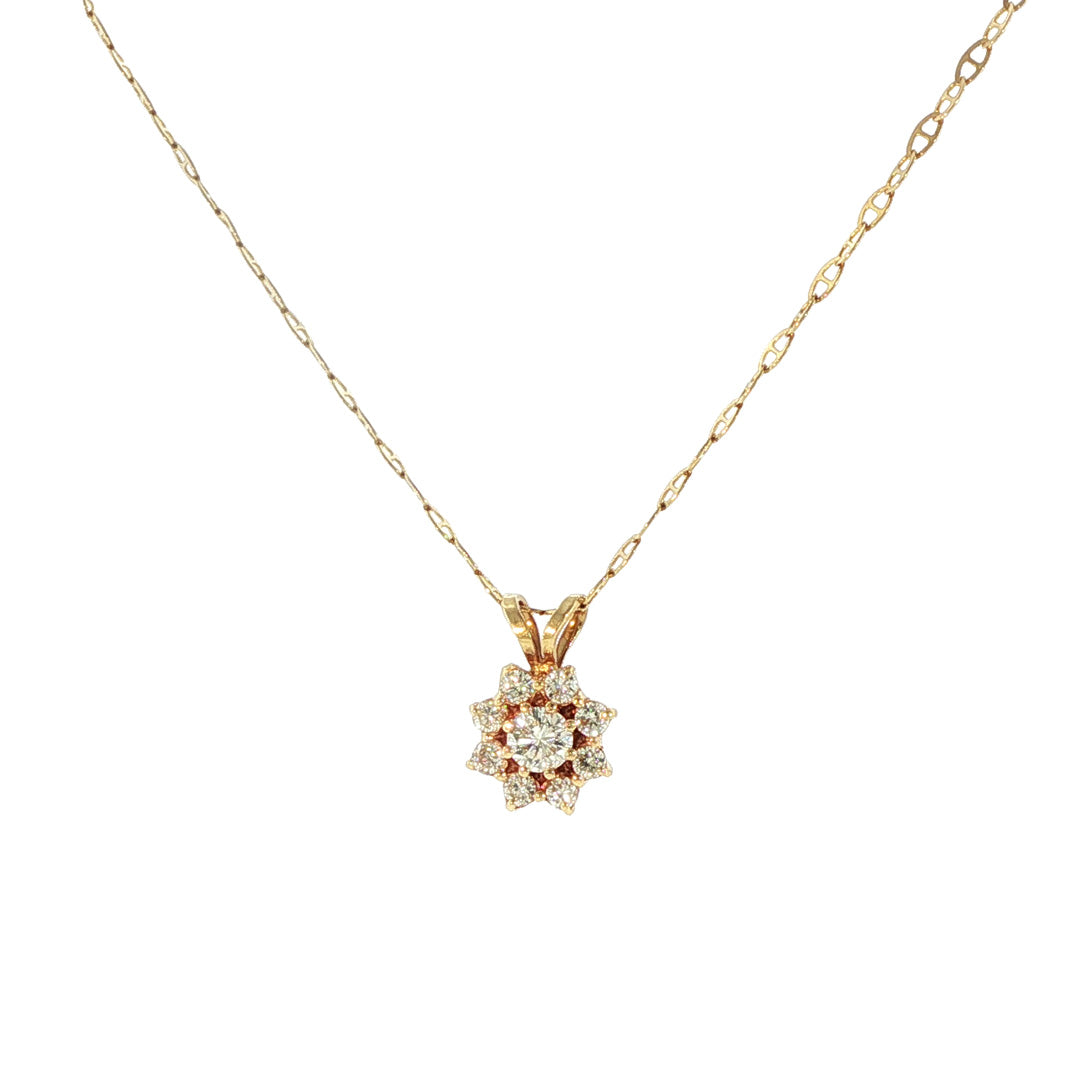 Pre-Owned 14K Yellow Gold Flower Diamond Necklace