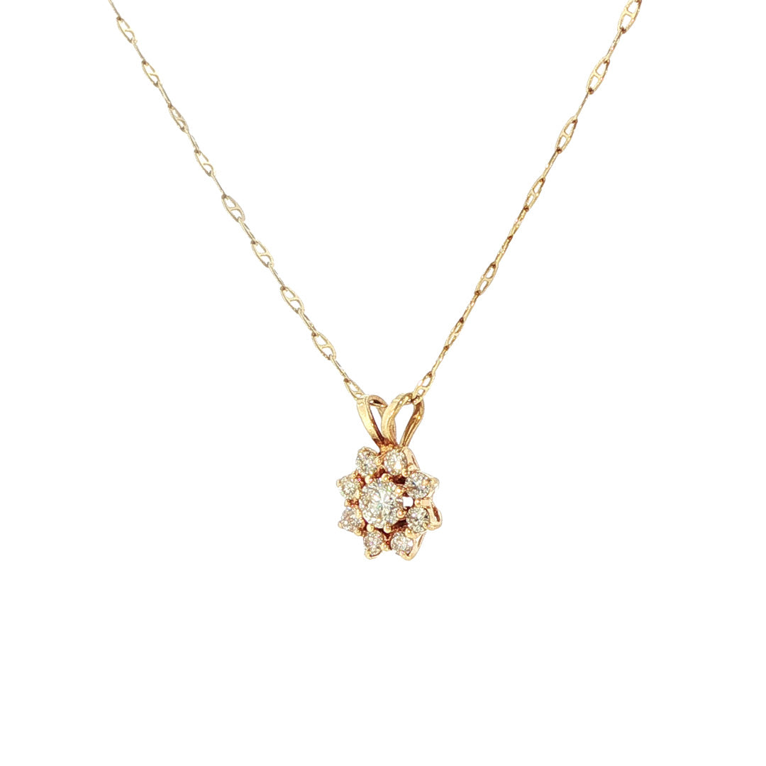 Pre-Owned 14K Yellow Gold Flower Diamond Necklace