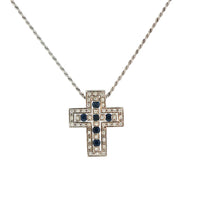 Pre-Owned Damiani 18K White Gold Sapphire and Diamond Cross Necklace