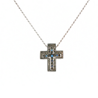 Pre-Owned Damiani 18K White Gold Sapphire and Diamond Cross Necklace