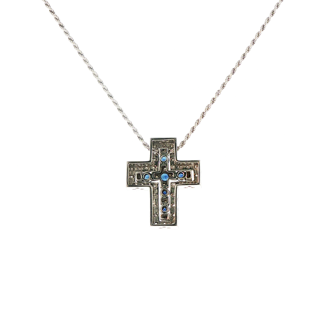Pre-Owned Damiani 18K White Gold Sapphire and Diamond Cross Necklace