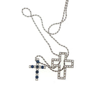 Pre-Owned Damiani 18K White Gold Sapphire and Diamond Cross Necklace