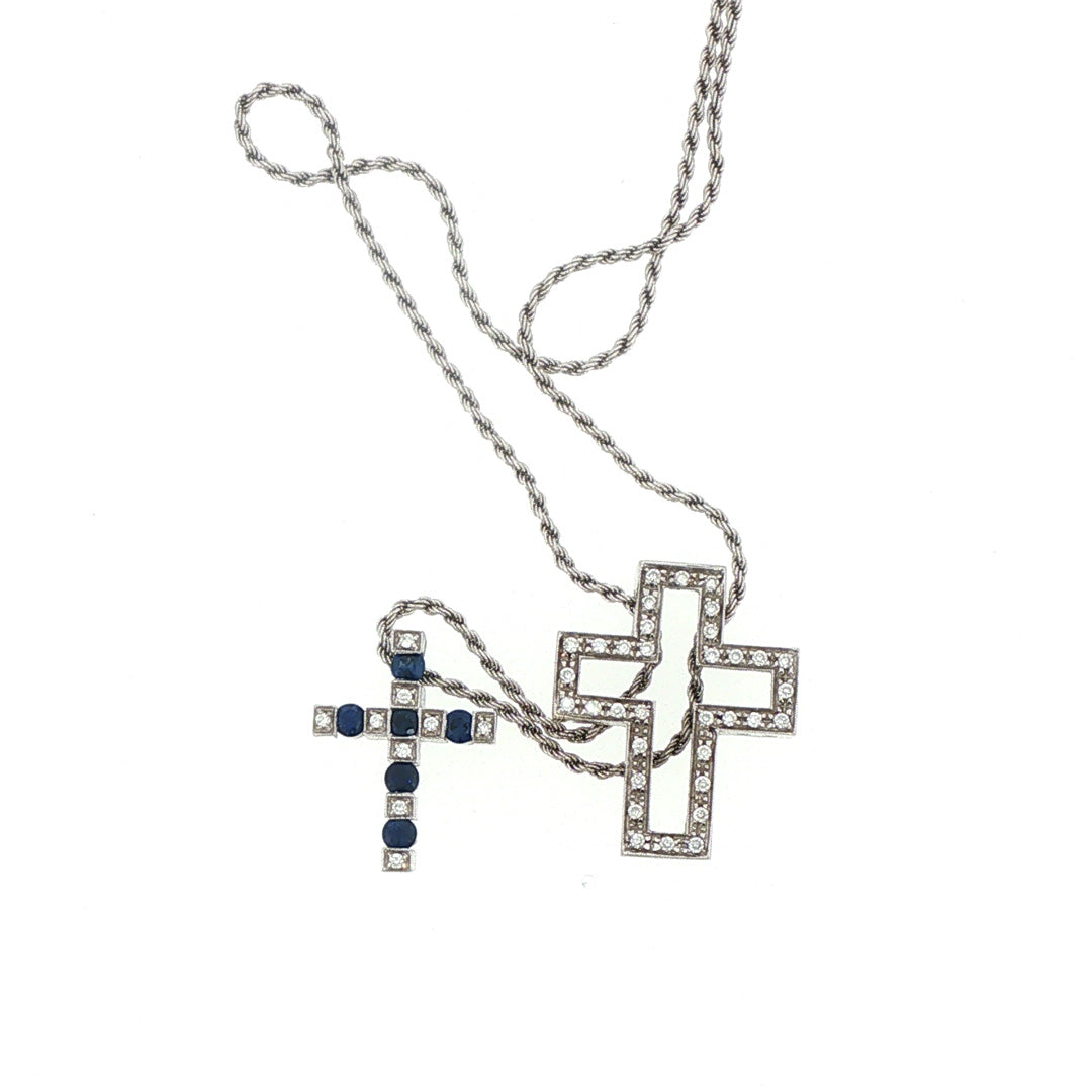 Pre-Owned Damiani 18K White Gold Sapphire and Diamond Cross Necklace