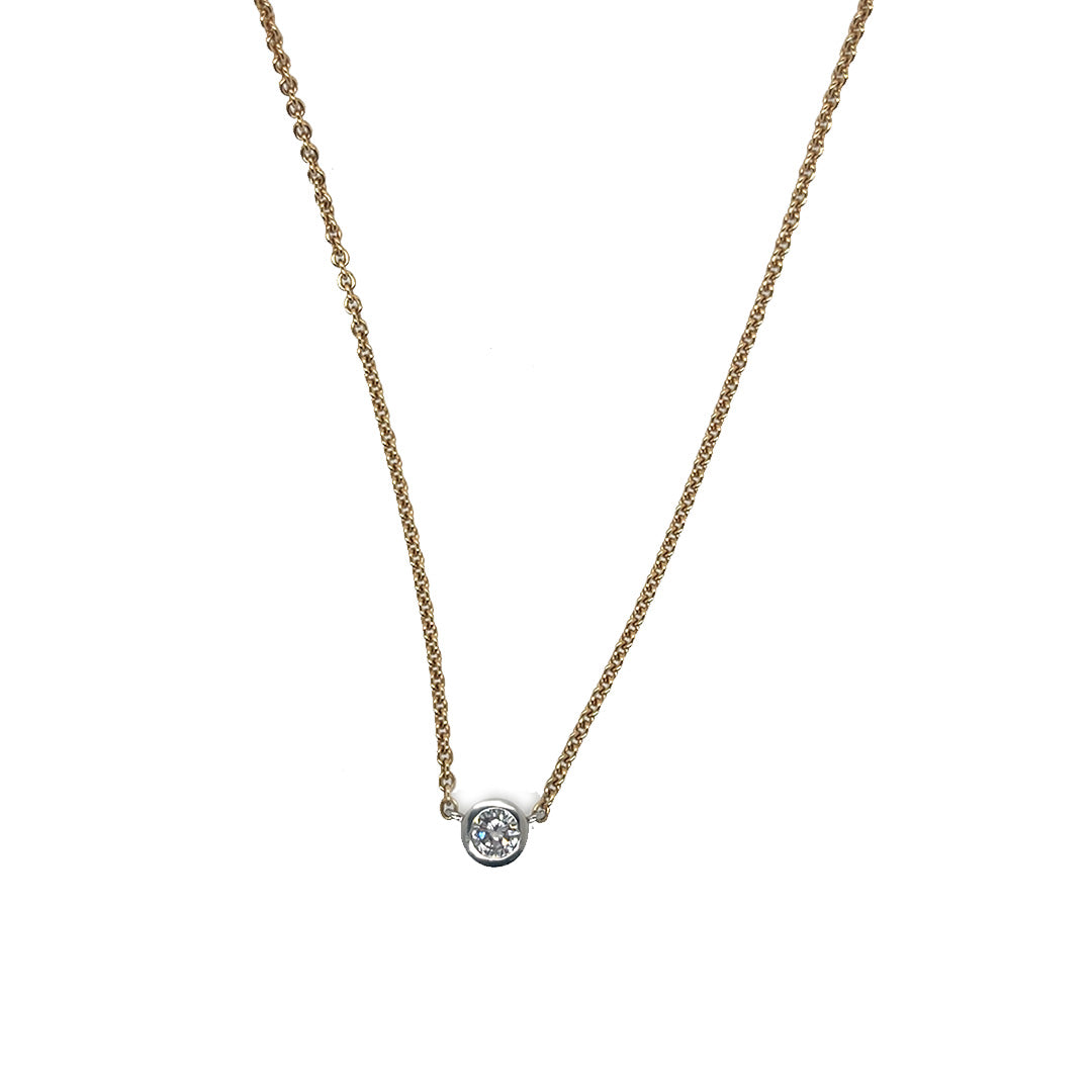 Pre-Owned 18K Yellow Gold and Platium Bezel Set Diamond Necklace