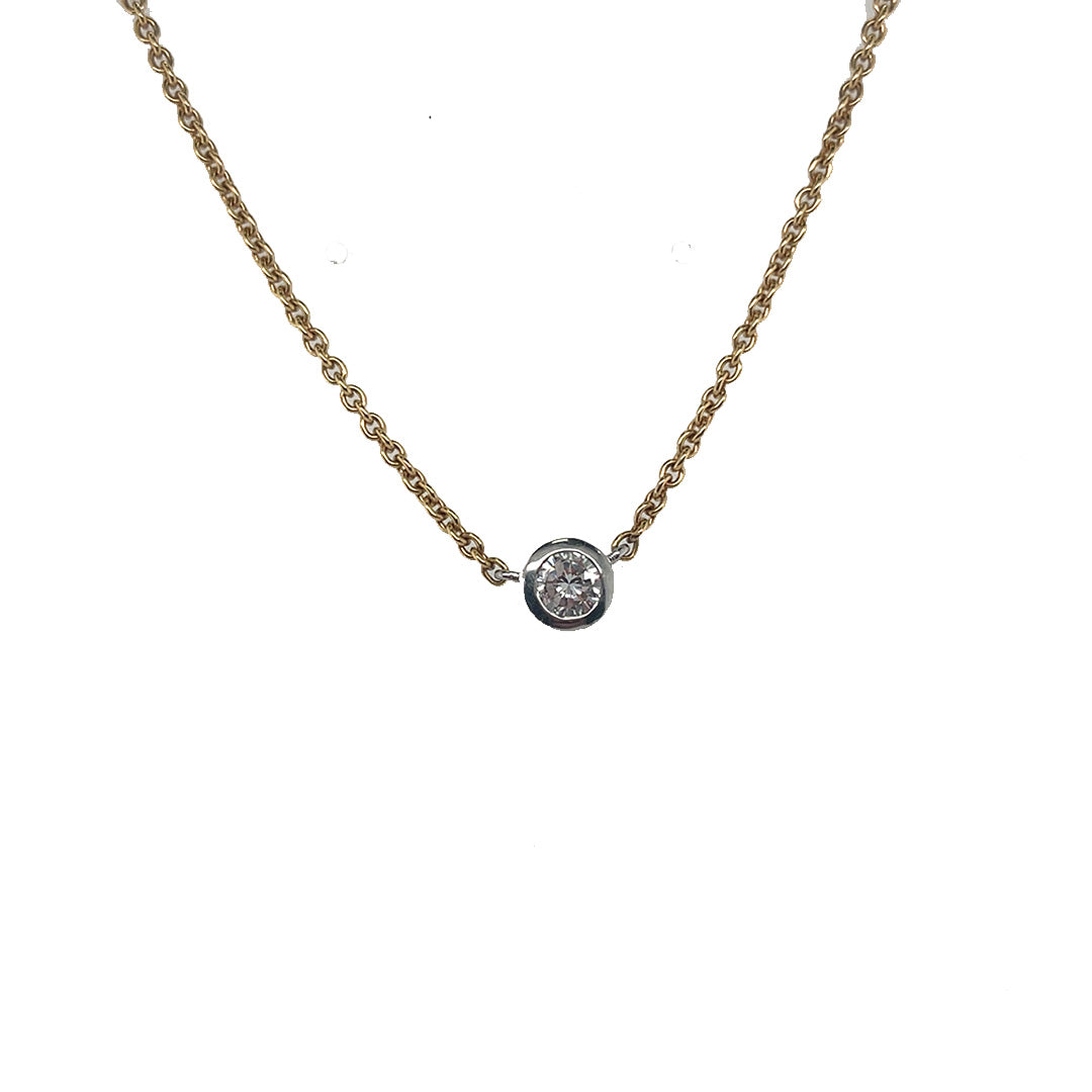 Pre-Owned 18K Yellow Gold and Platium Bezel Set Diamond Necklace