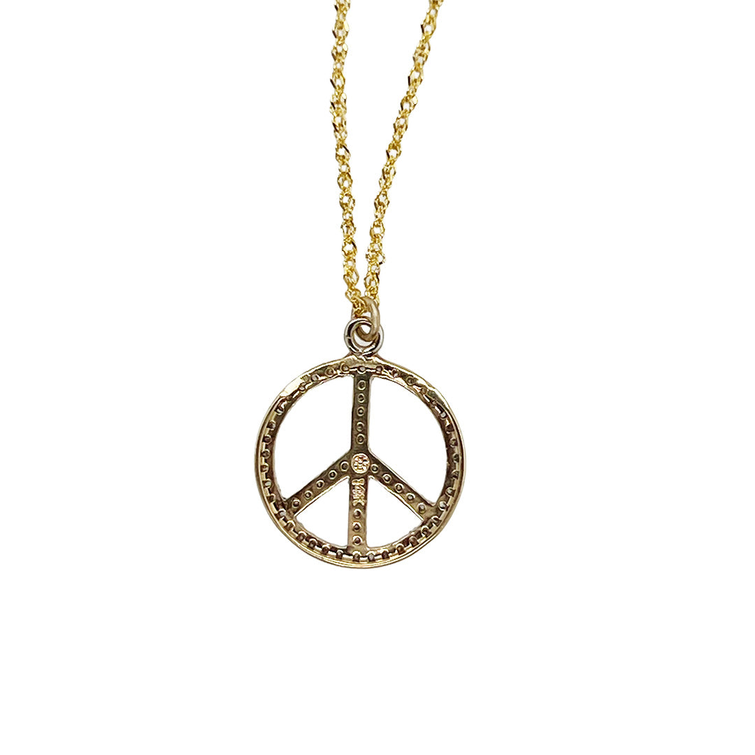 Pre-Owned 14K Yellow Gold Peace Sign Diamond Necklace