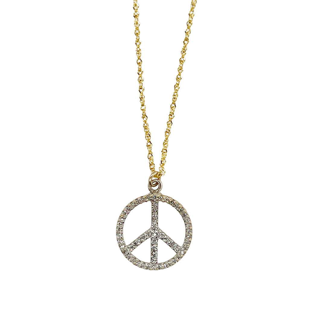 Pre-Owned 14K Yellow Gold Peace Sign Diamond Necklace