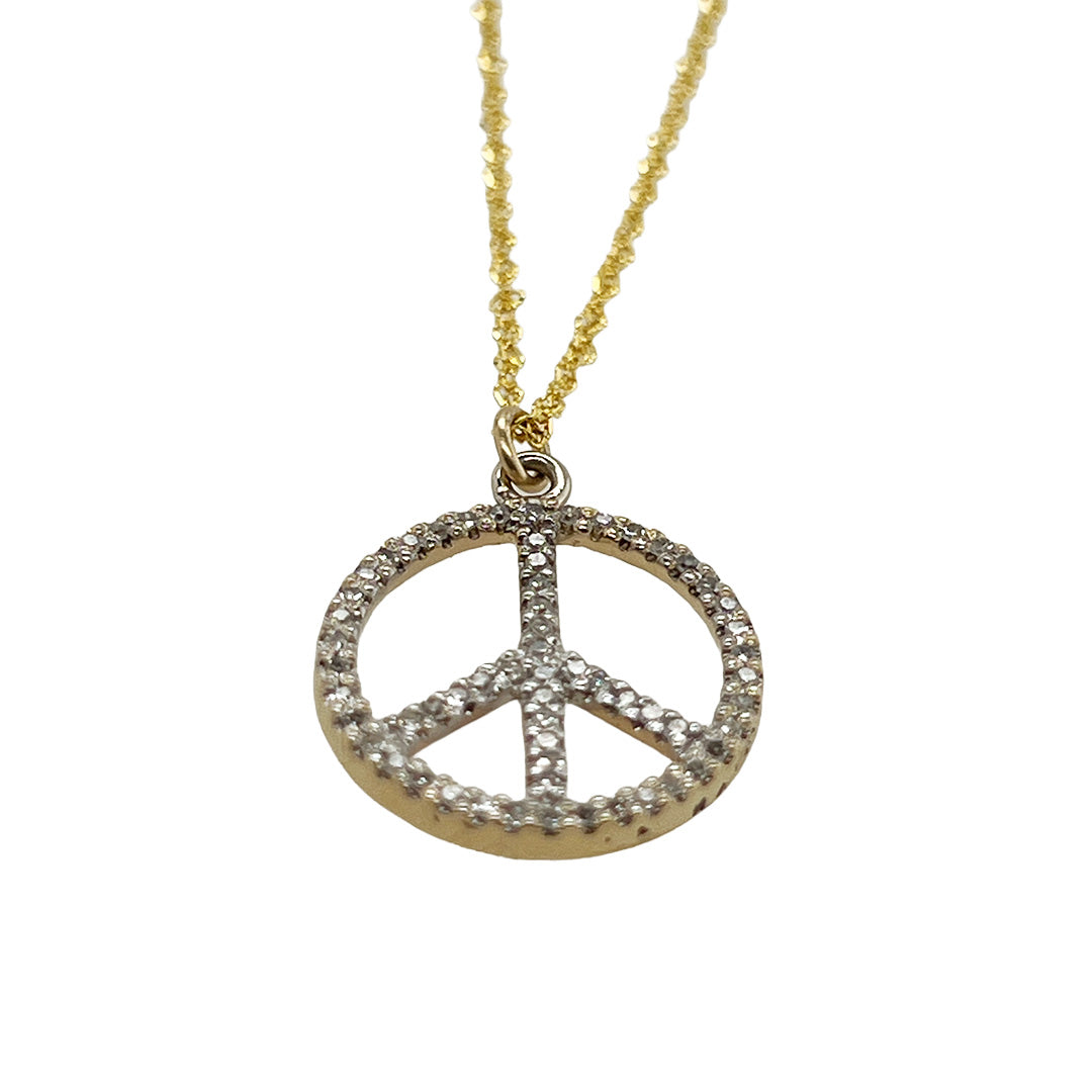 Pre-Owned 14K Yellow Gold Peace Sign Diamond Necklace