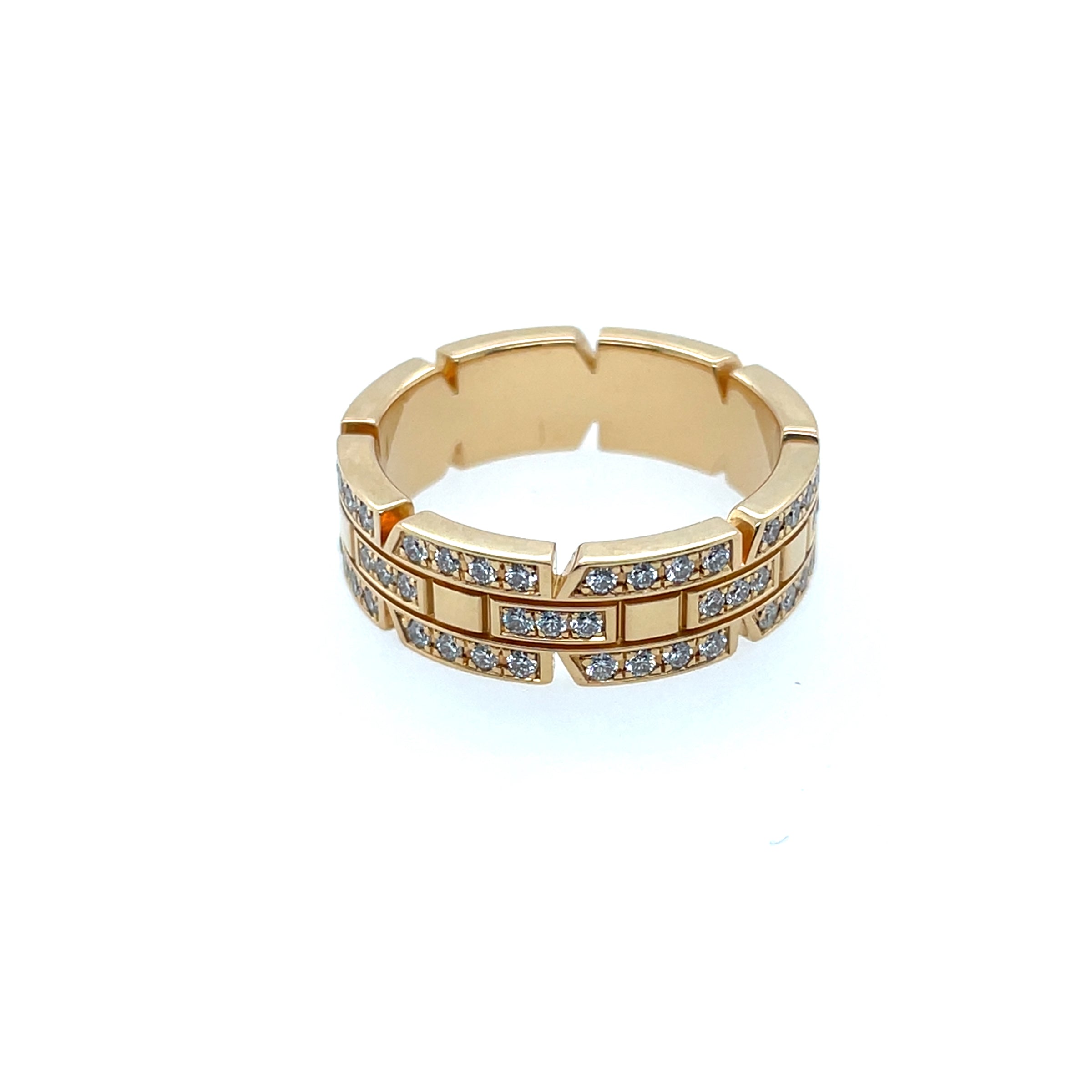 Pre-Owned Cartier Maillon Panthère 18K Yellow Gold Eternity Pave Triple Row Ring Band