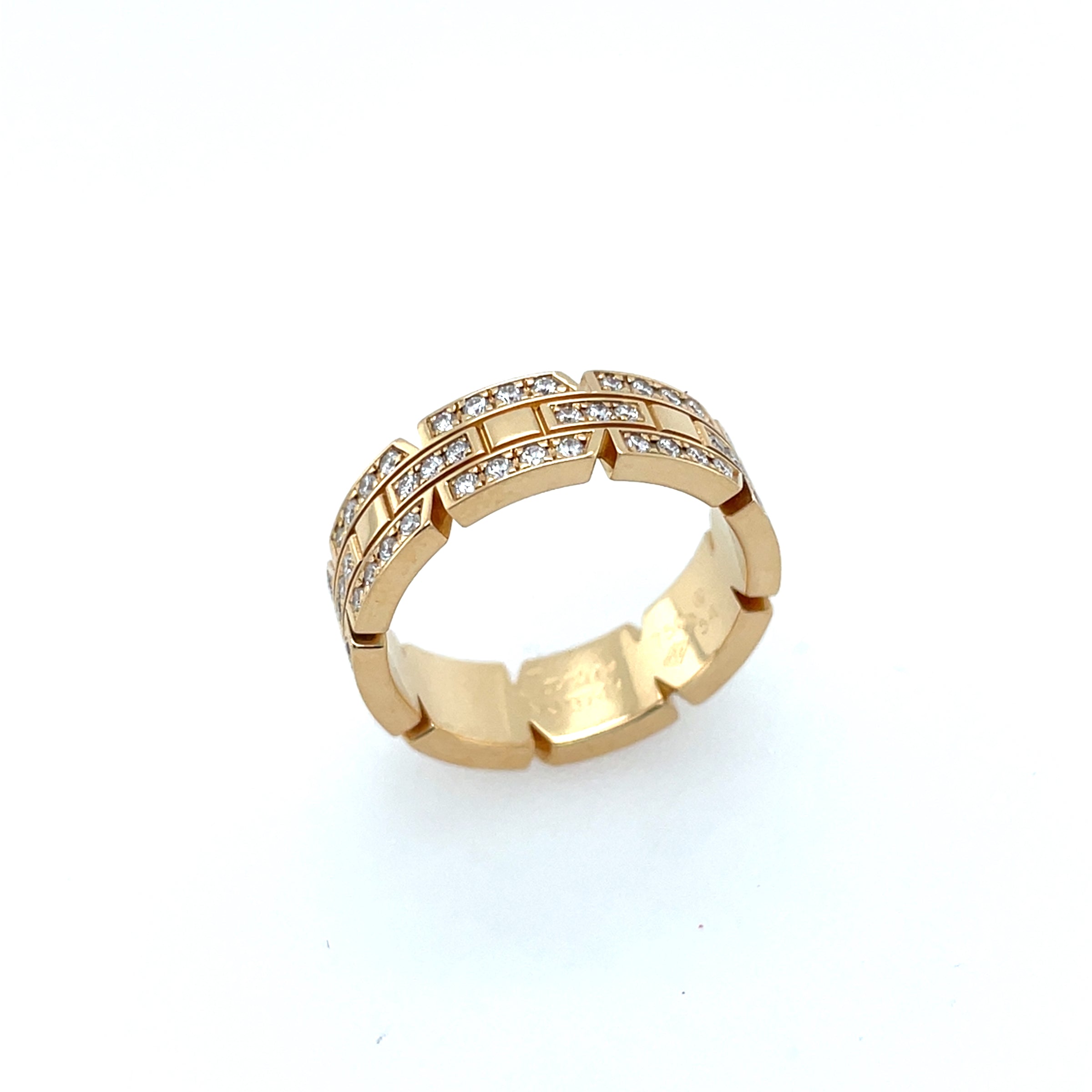 Pre-Owned Cartier Maillon Panthère 18K Yellow Gold Eternity Pave Triple Row Ring Band