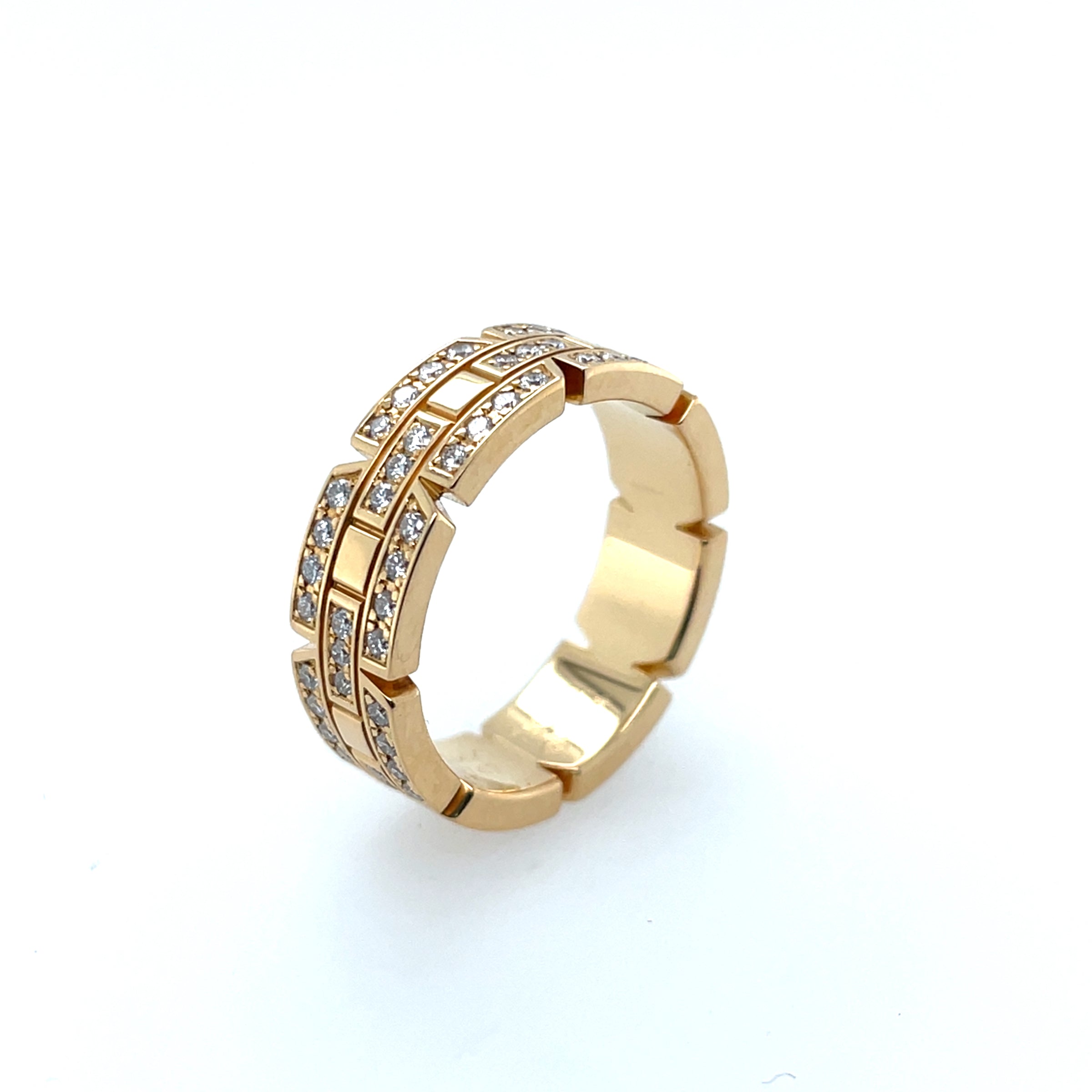 Pre-Owned Cartier Maillon Panthère 18K Yellow Gold Eternity Pave Triple Row Ring Band
