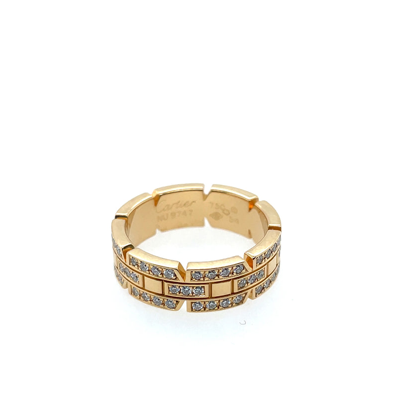 Pre-Owned Cartier Maillon Panthère 18K Yellow Gold Eternity Pave Triple Row Ring Band