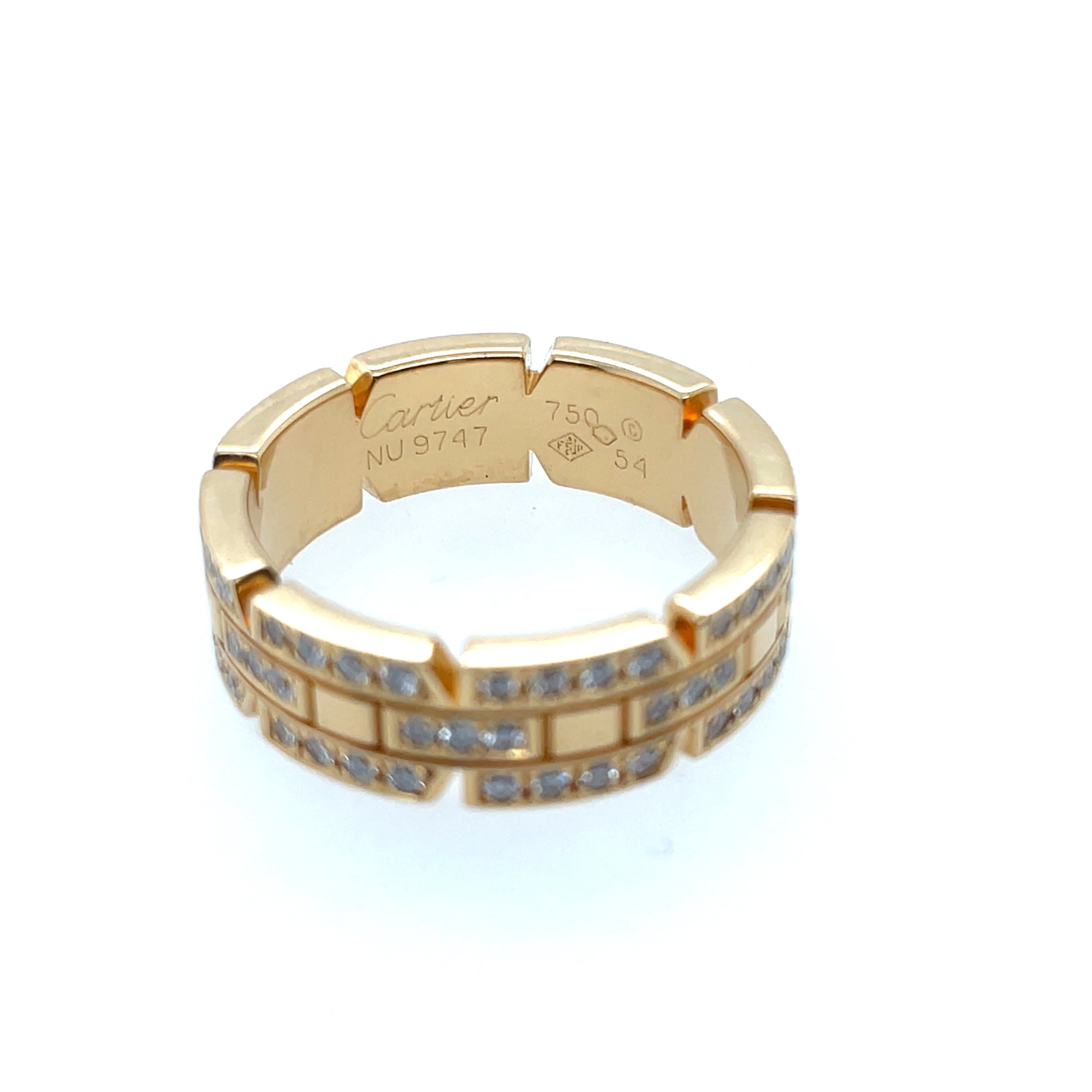 Pre-Owned Cartier Maillon Panthère 18K Yellow Gold Eternity Pave Triple Row Ring Band