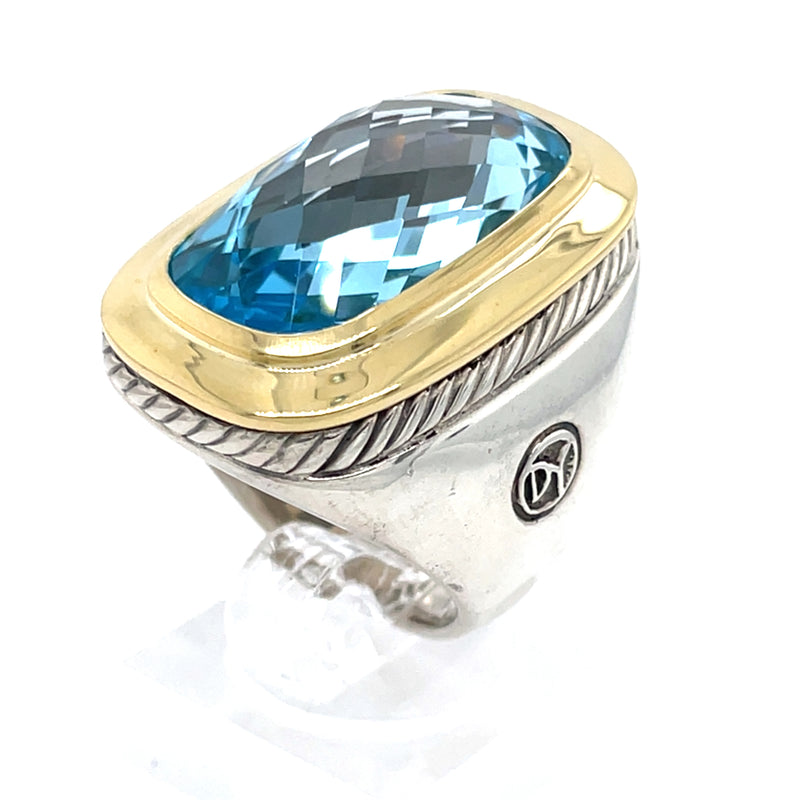 Pre-Owned David Yurman Noblesse Elongated Blue Topaz Ring 18K & Sterling Silver