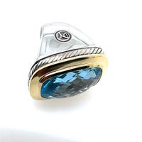 Pre-Owned David Yurman Noblesse Elongated Blue Topaz Ring 18K & Sterling Silver