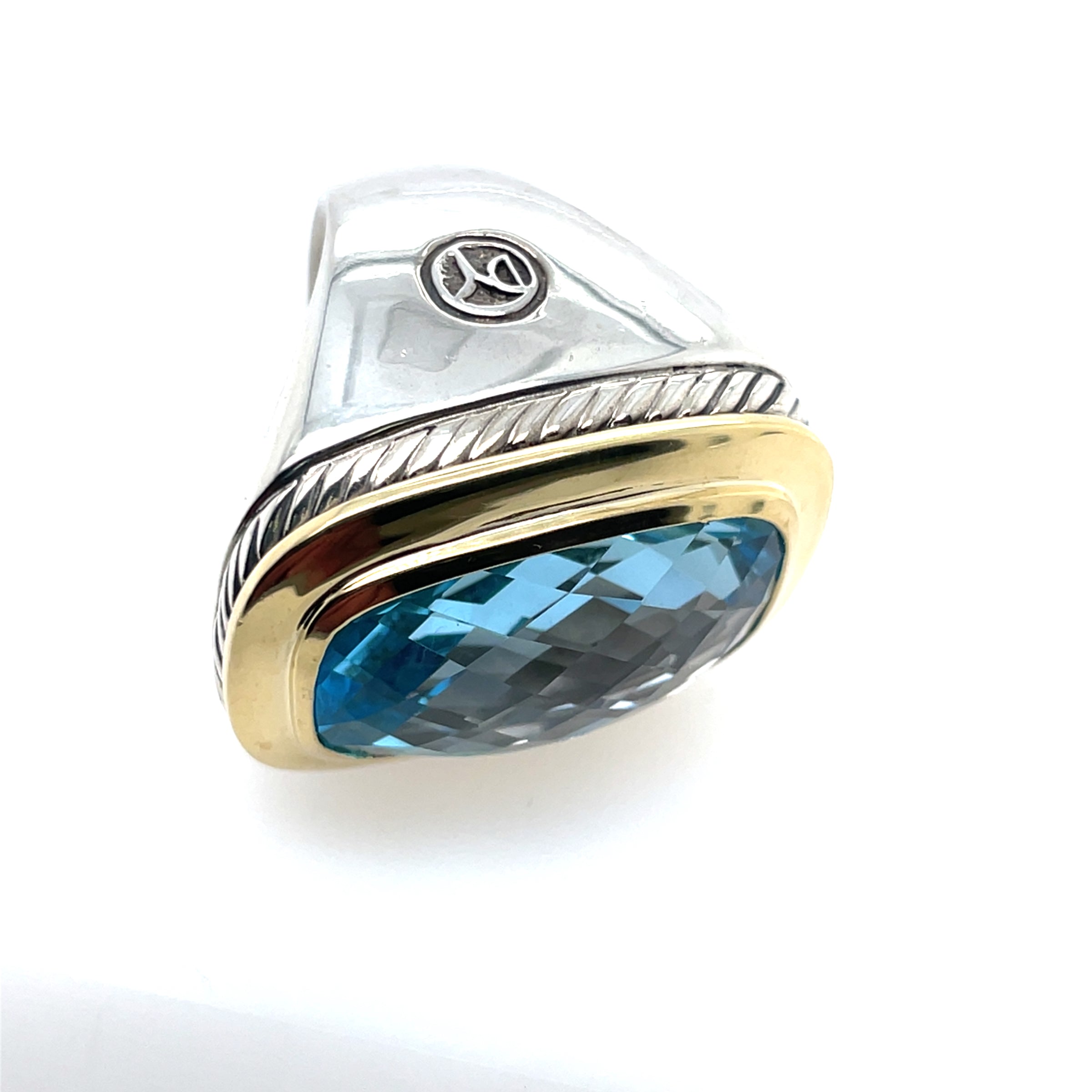 Pre-Owned David Yurman Noblesse Elongated Blue Topaz Ring 18K & Sterling Silver