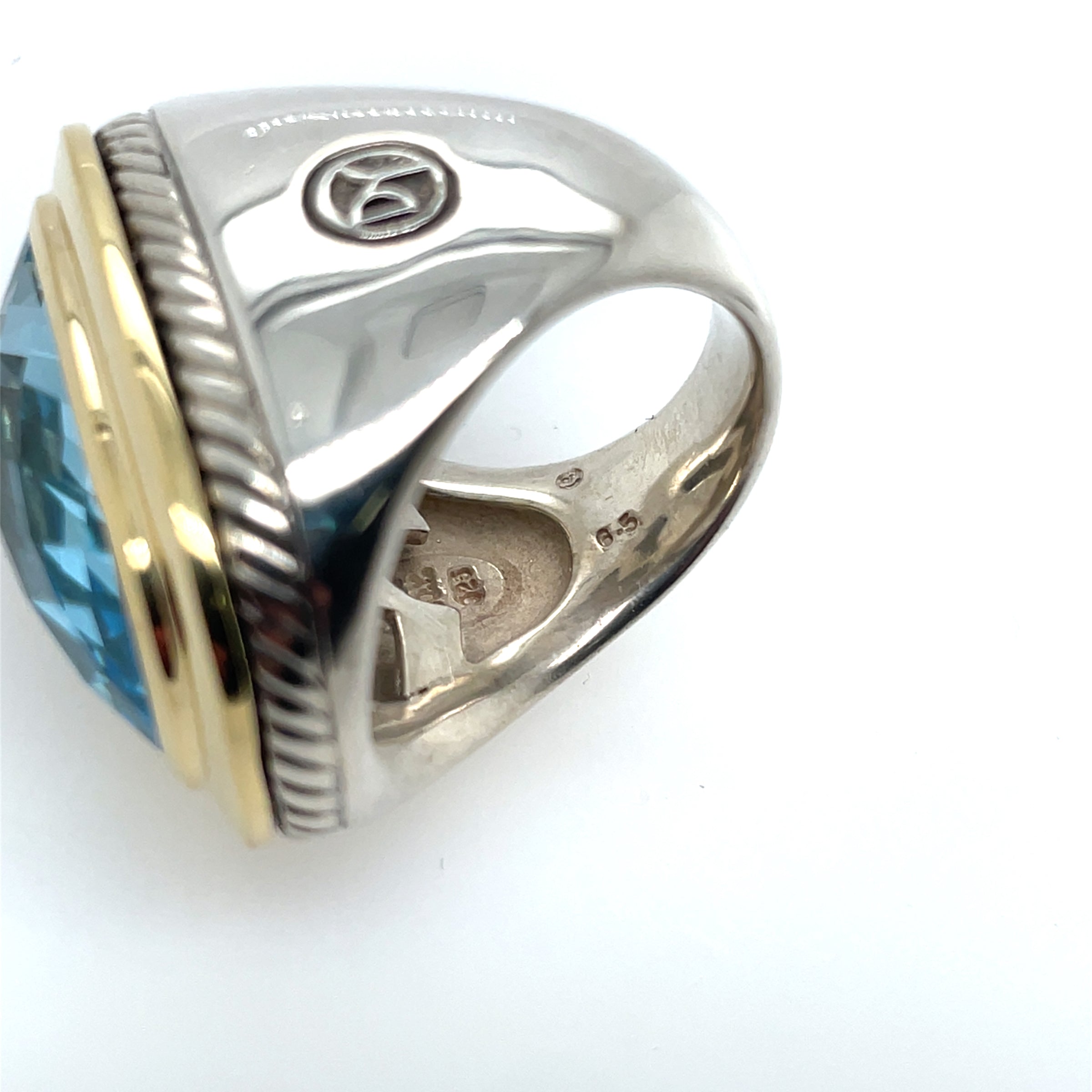 Pre-Owned David Yurman Noblesse Elongated Blue Topaz Ring 18K & Sterling Silver