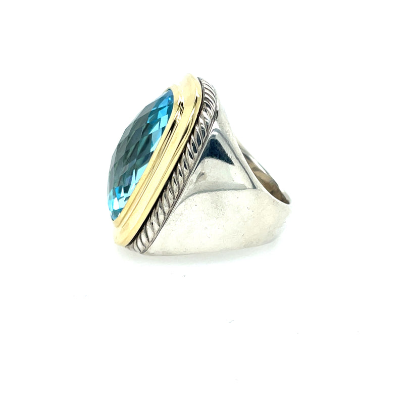 Pre-Owned David Yurman Noblesse Elongated Blue Topaz Ring 18K & Sterling Silver