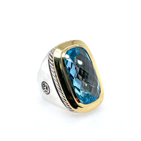 Pre-Owned David Yurman Noblesse Elongated Blue Topaz Ring 18K & Sterling Silver
