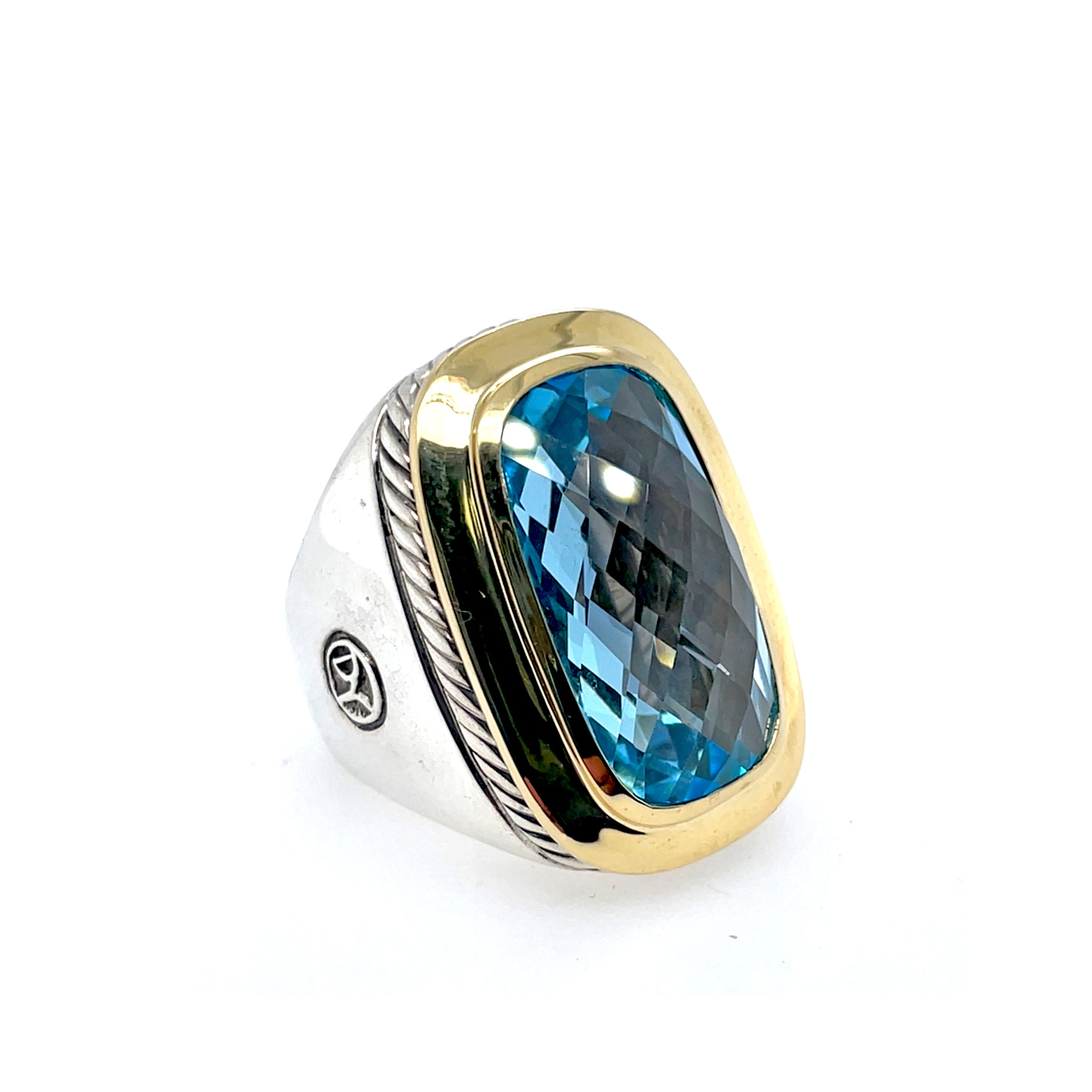 Pre-Owned David Yurman Noblesse Elongated Blue Topaz Ring 18K & Sterling Silver - NAGI