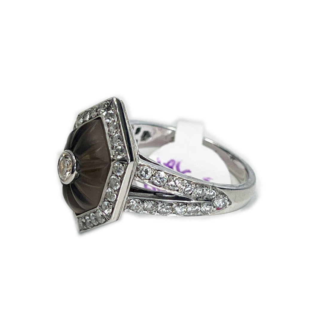 Pre-owned Boucheron 18K White Gold Split Shank Diamond Ring - NAGI