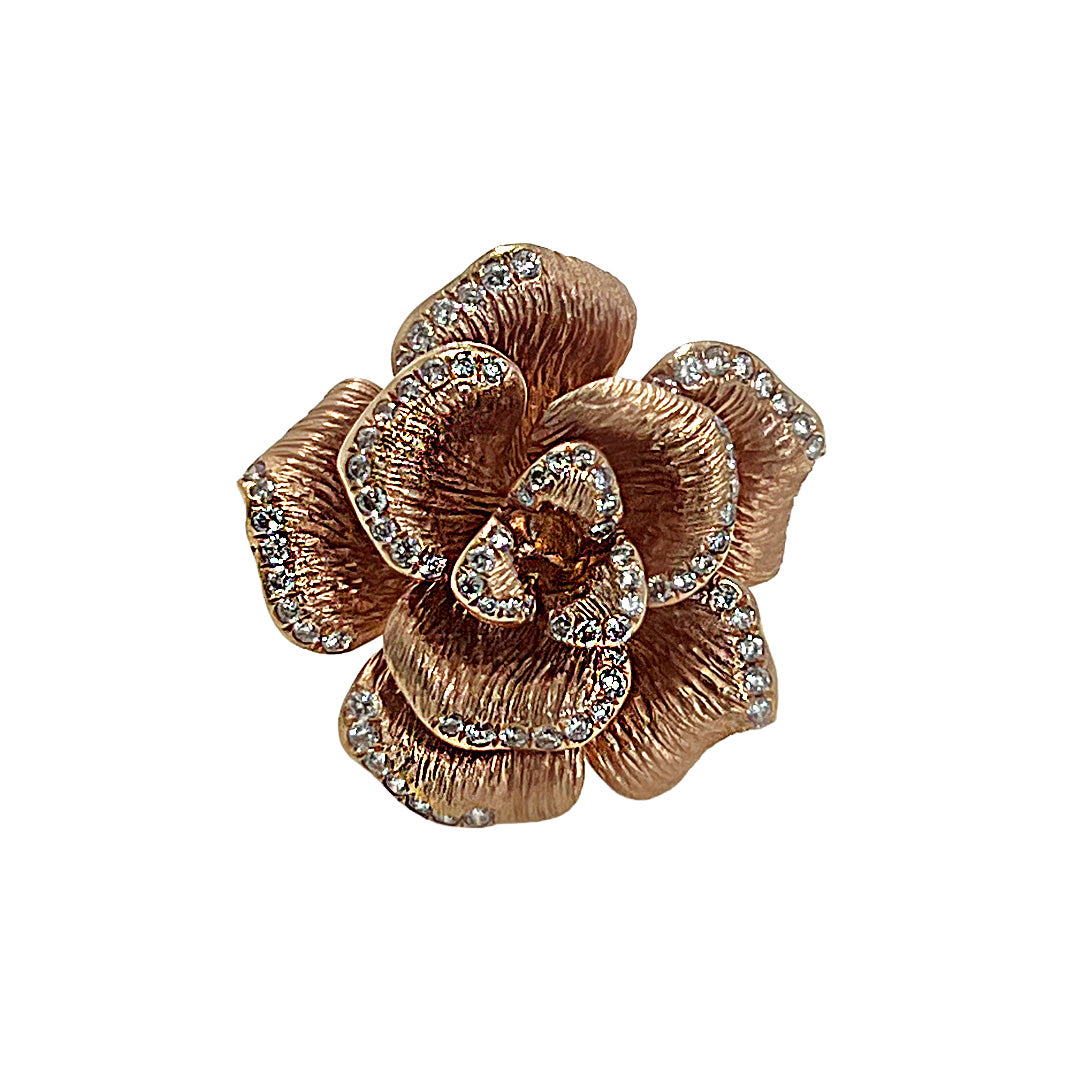 Pre-Owned 18K Rose Gold Floral Diamond Ring