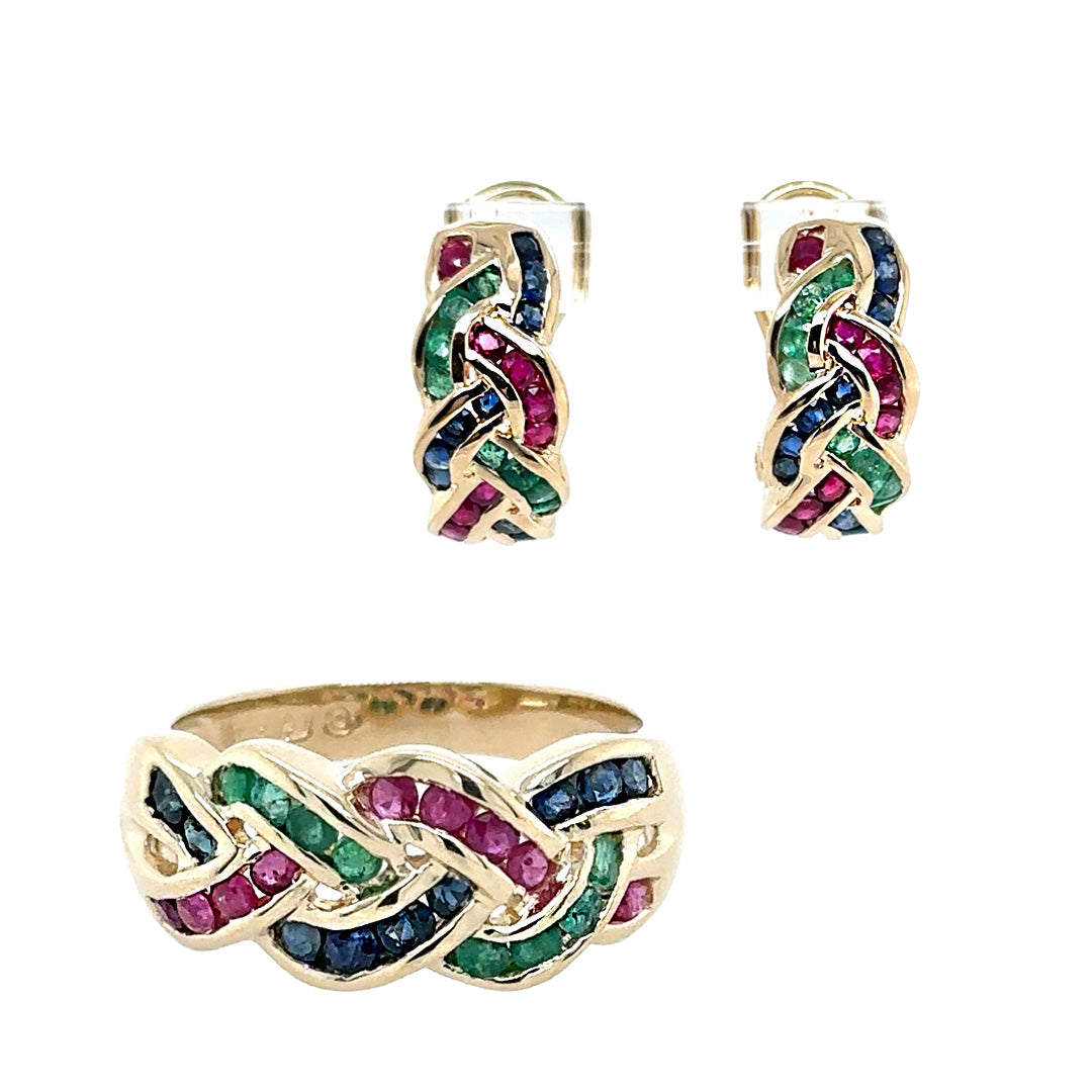 Pre-Owned Set of Emerald Rubies and Sapphire Earrings and Ring - NAGI