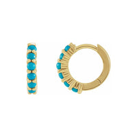 14K Yellow Gold Natural Tuquoise Cabochon Hoop Earrings