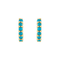 14K Yellow Gold Natural Tuquoise Cabochon Hoop Earrings