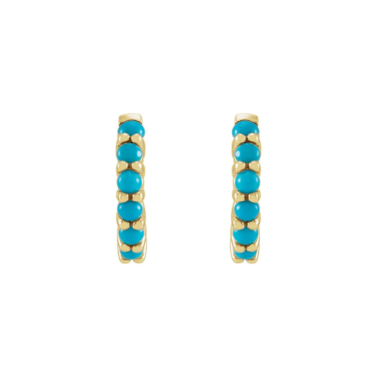 14K Yellow Gold Natural Tuquoise Cabochon Hoop Earrings