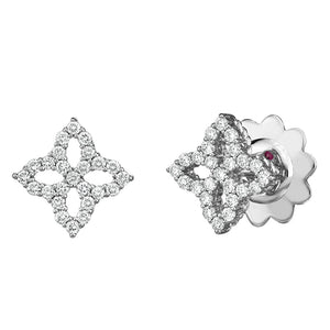 Roberto Coin 18K White Gold Princess Flower Diamond Outline Small Stud Earrings
