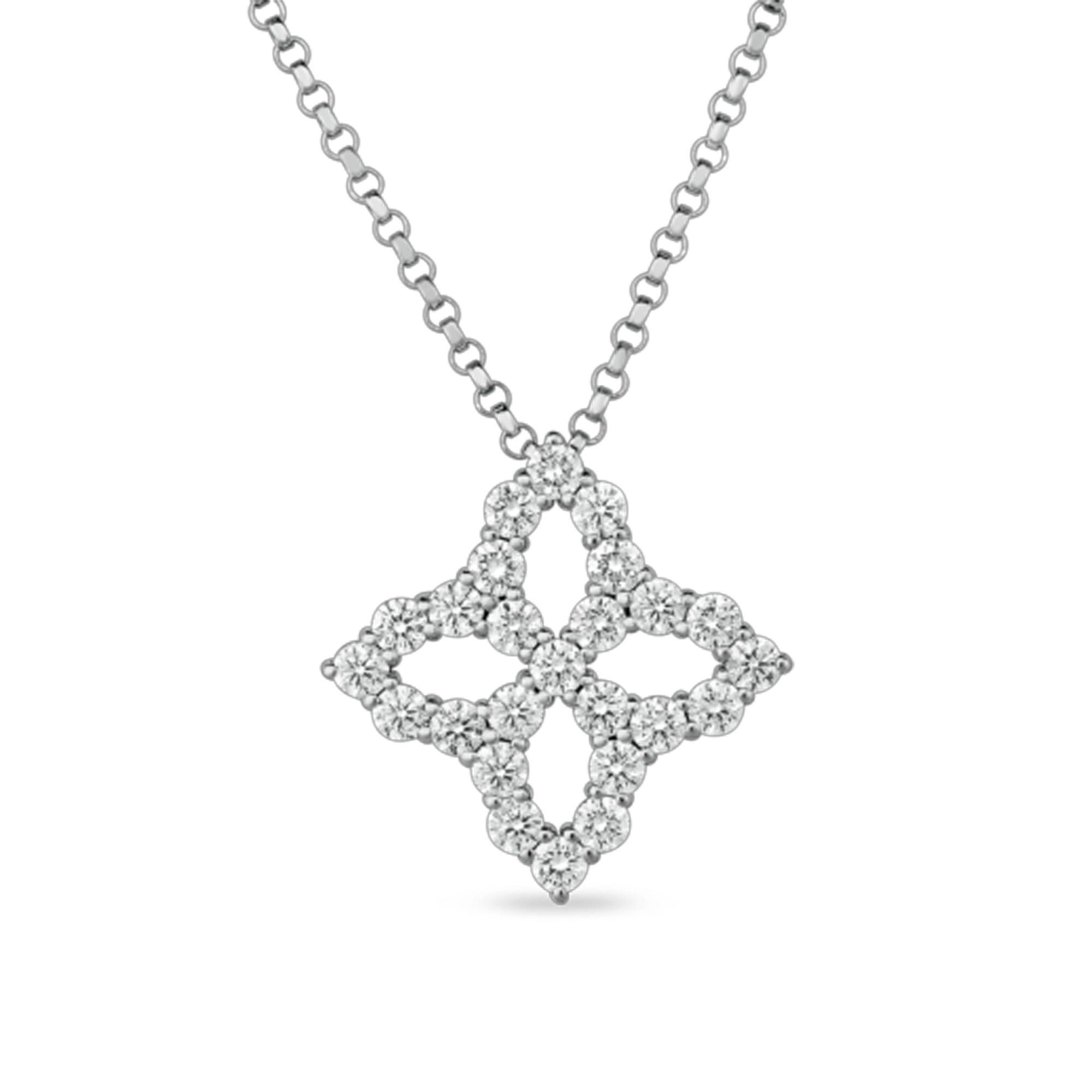 Roberto Coin 18K White Gold Venetian Princess Diamond Outline Medium Flower Necklace - NAGI