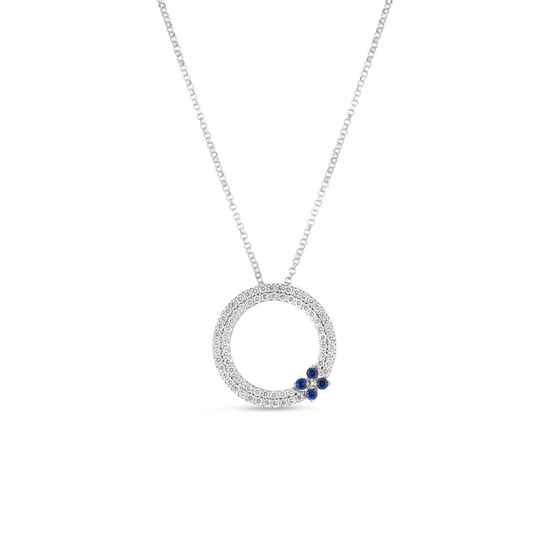 Roberto Coin 18K White Gold Love in Verona Circle Necklace with Diamonds and Sapphires