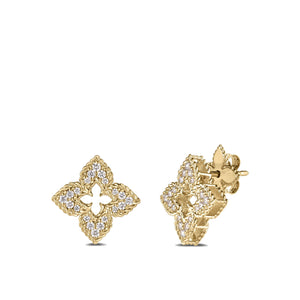 Roberto Coin 18K Yellow Gold Small Venetian Princess Pave Diamond Flower Stud Earrings