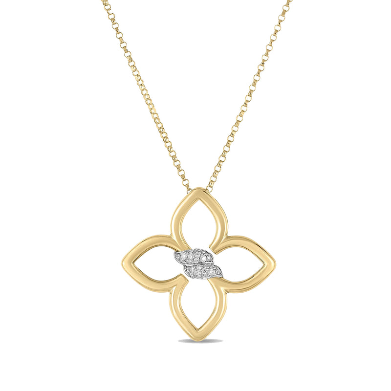 Roberto Coin 18K Yellow & White Gold Cialoma Small Diamond Flower Necklace