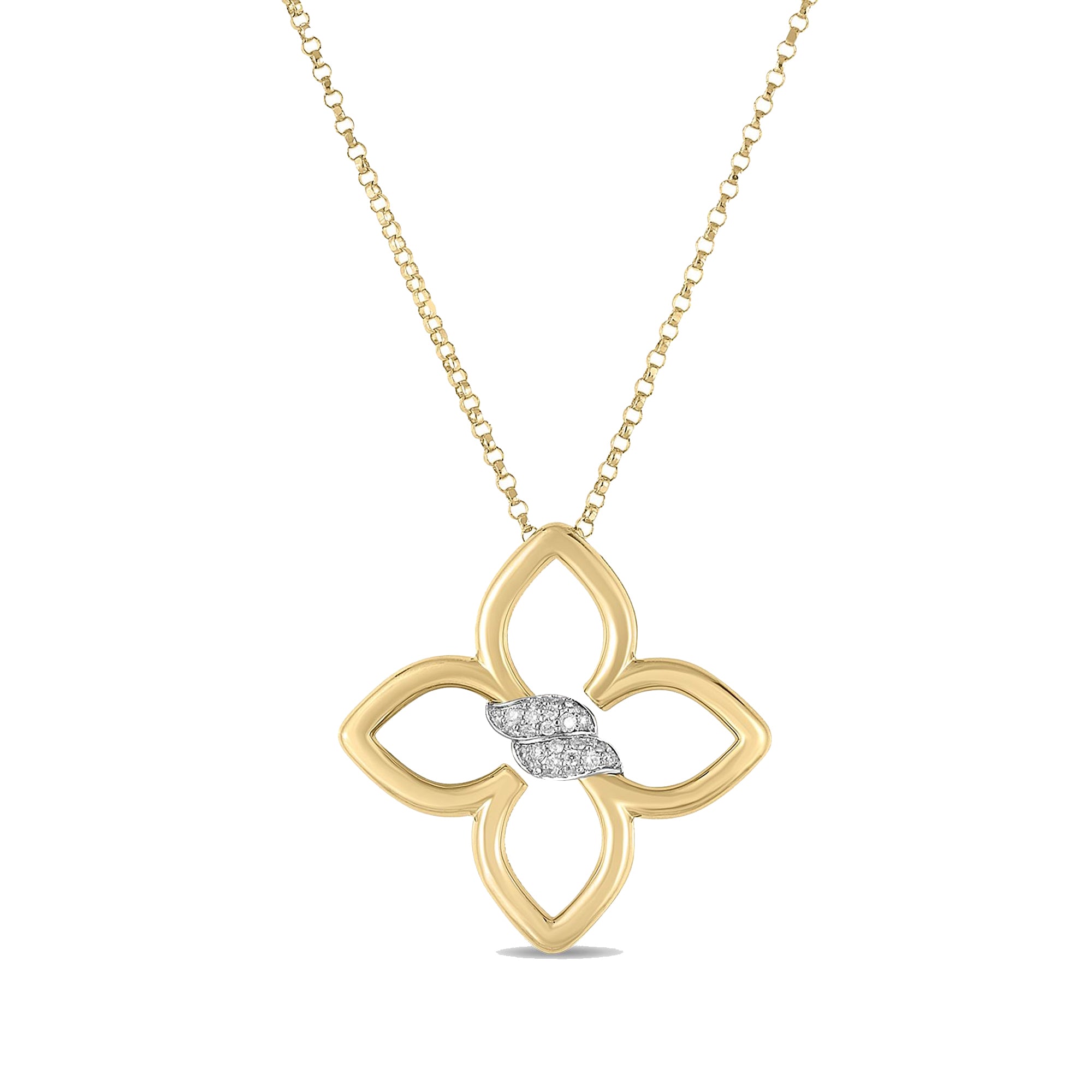 Robeto Coin 18K Yellow & White Gold Cialoma Small Diamond Flower Necklace - NAGI
