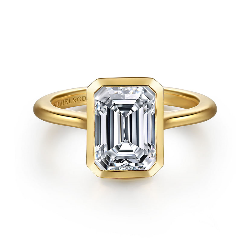 Gabriel 14K Yellow Gold Emerald Cut Bezel Set Diamond Engagement Ring