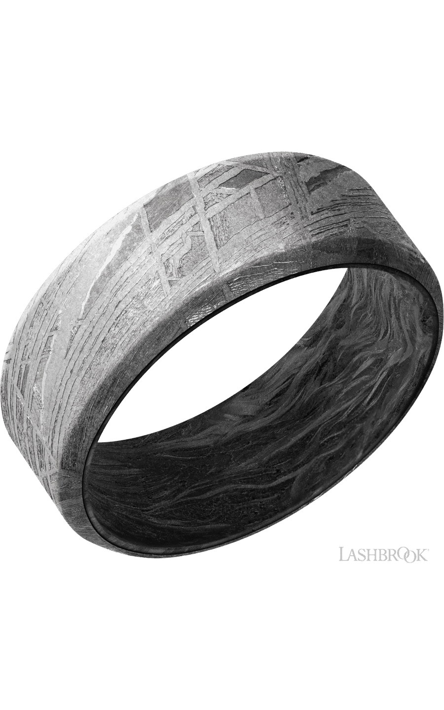 8 mm wide Beveled Meteorite band featuring a Forged Carbon Fiber sleeve img1
